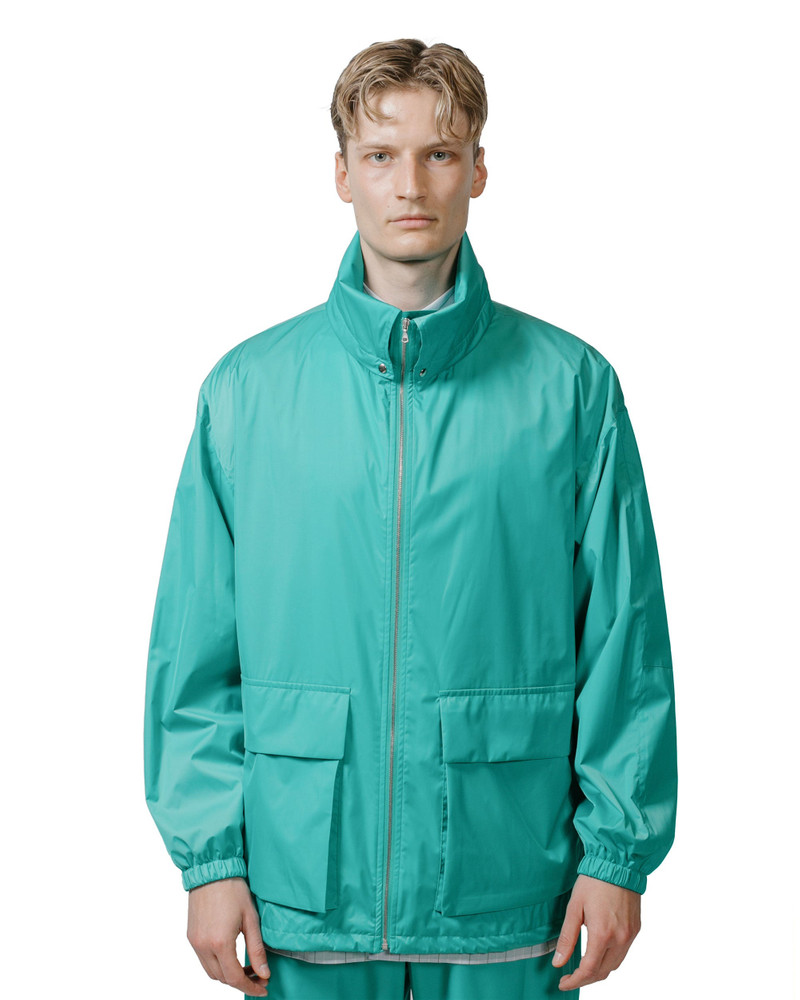 AURALEE Hard Twist Polyester Satin Laminate Zip Blouson Turquoise Blue outlook