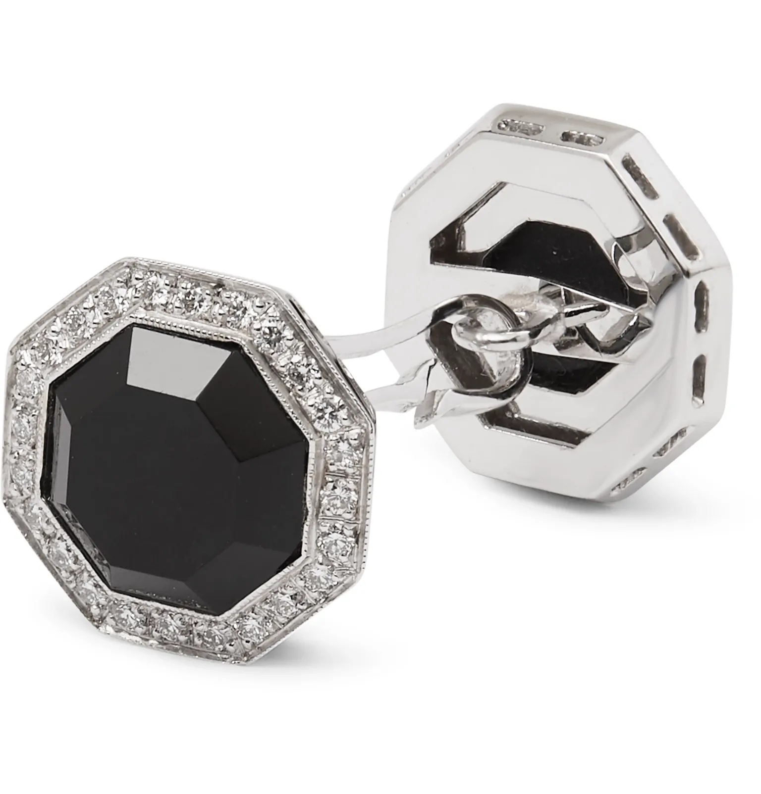 18-Karat White Gold, Onyx and Diamond Cufflinks - 2