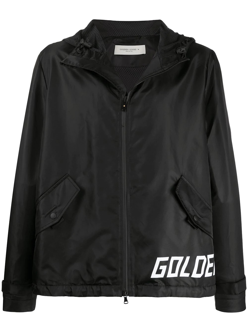 hooded logo print jacket - 1