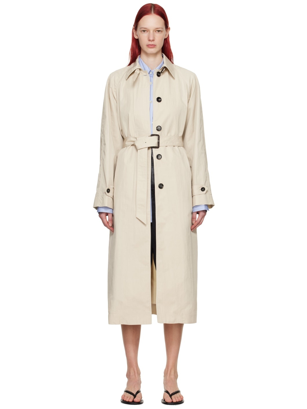Beige Belted Trench Coat - 1
