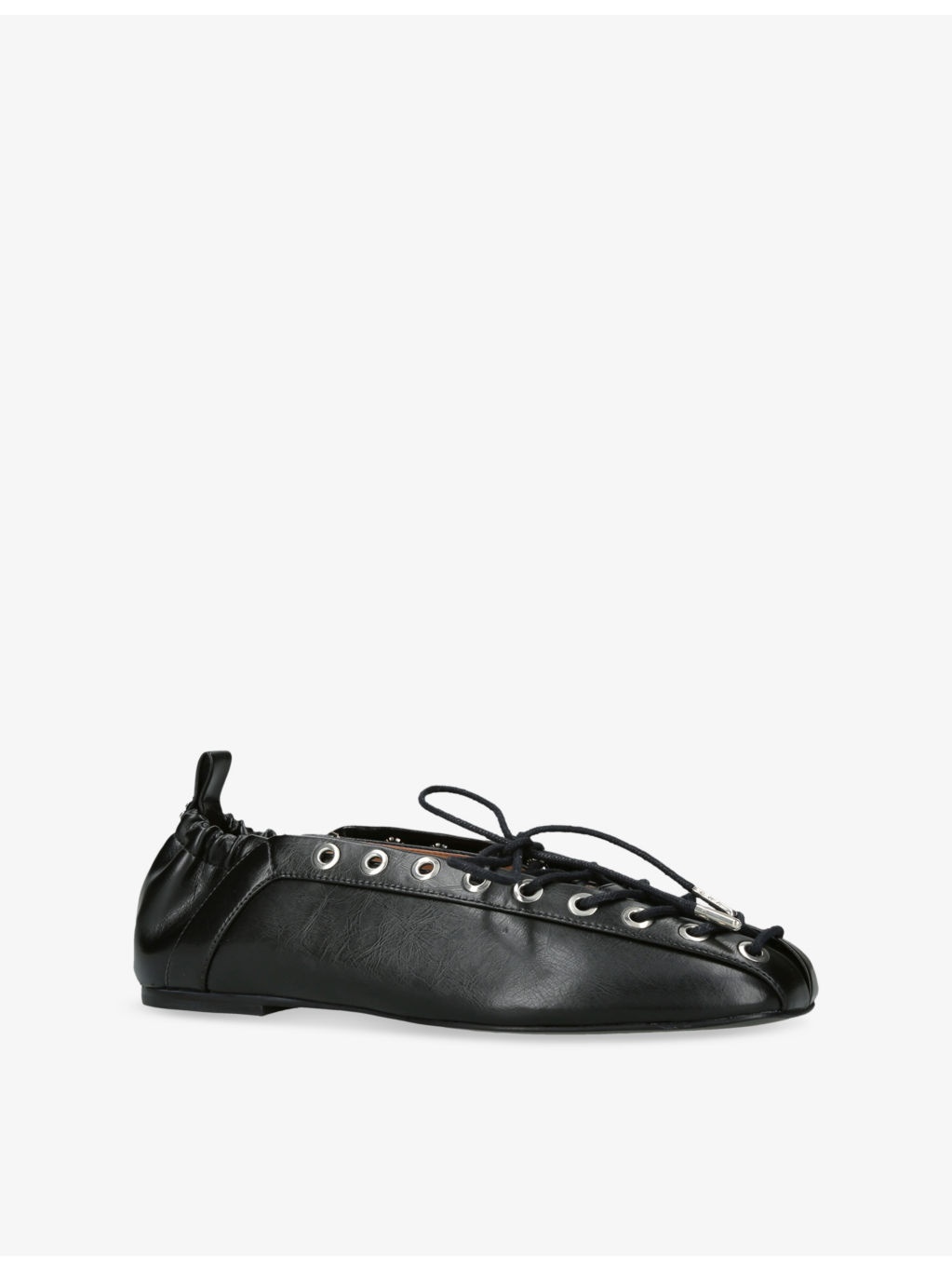 Eyelets Lace-Up Vegan Leather Ballerina Flats - 3