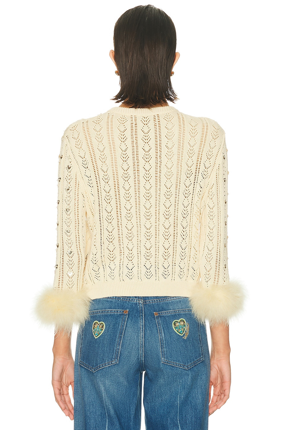 Embroidered Feather Cuff Cardigan - 3