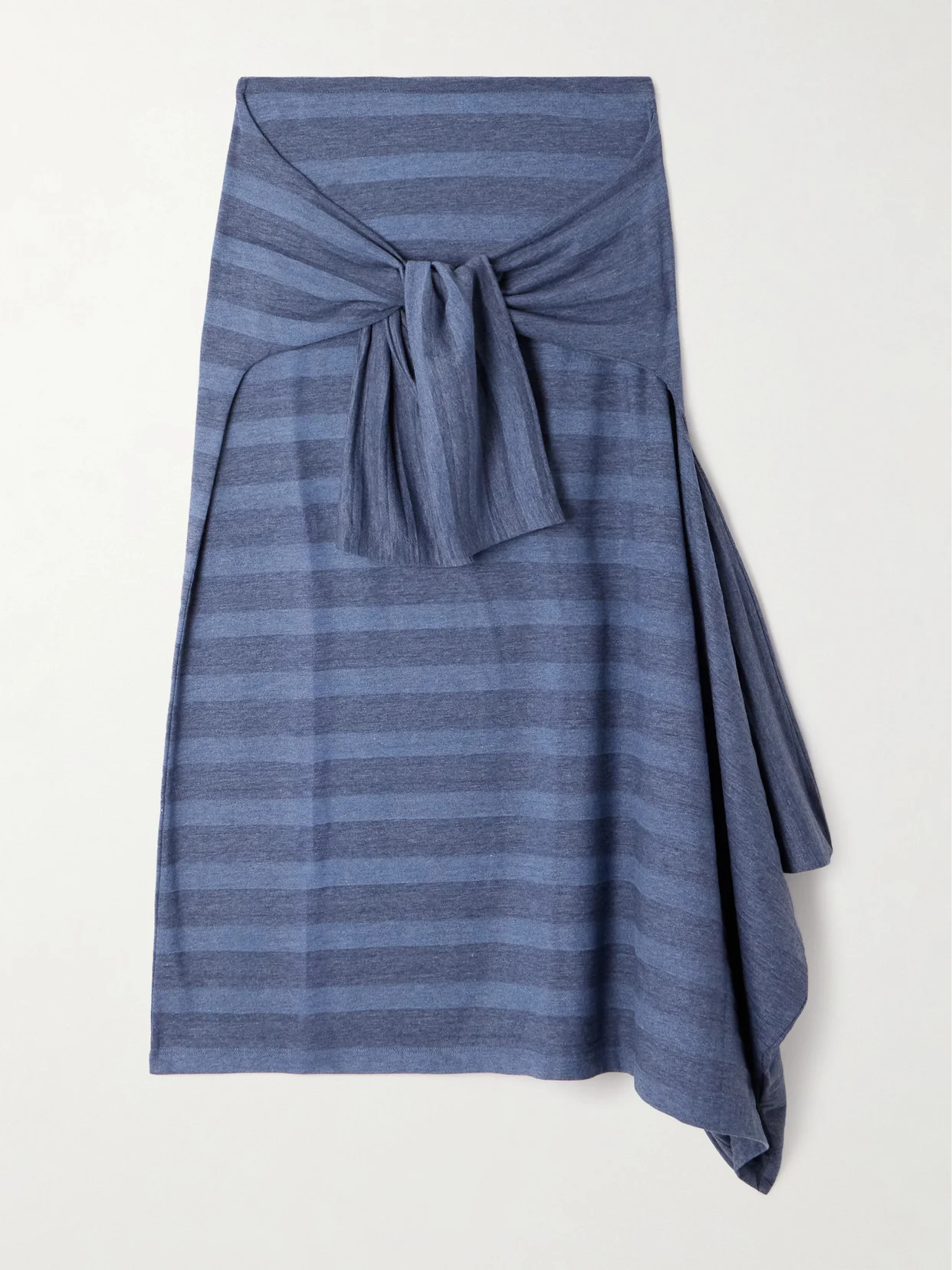 Sash Convertible Asymmetric Twist-front Striped Cotton-blend Jersey Midi Skirt - 1