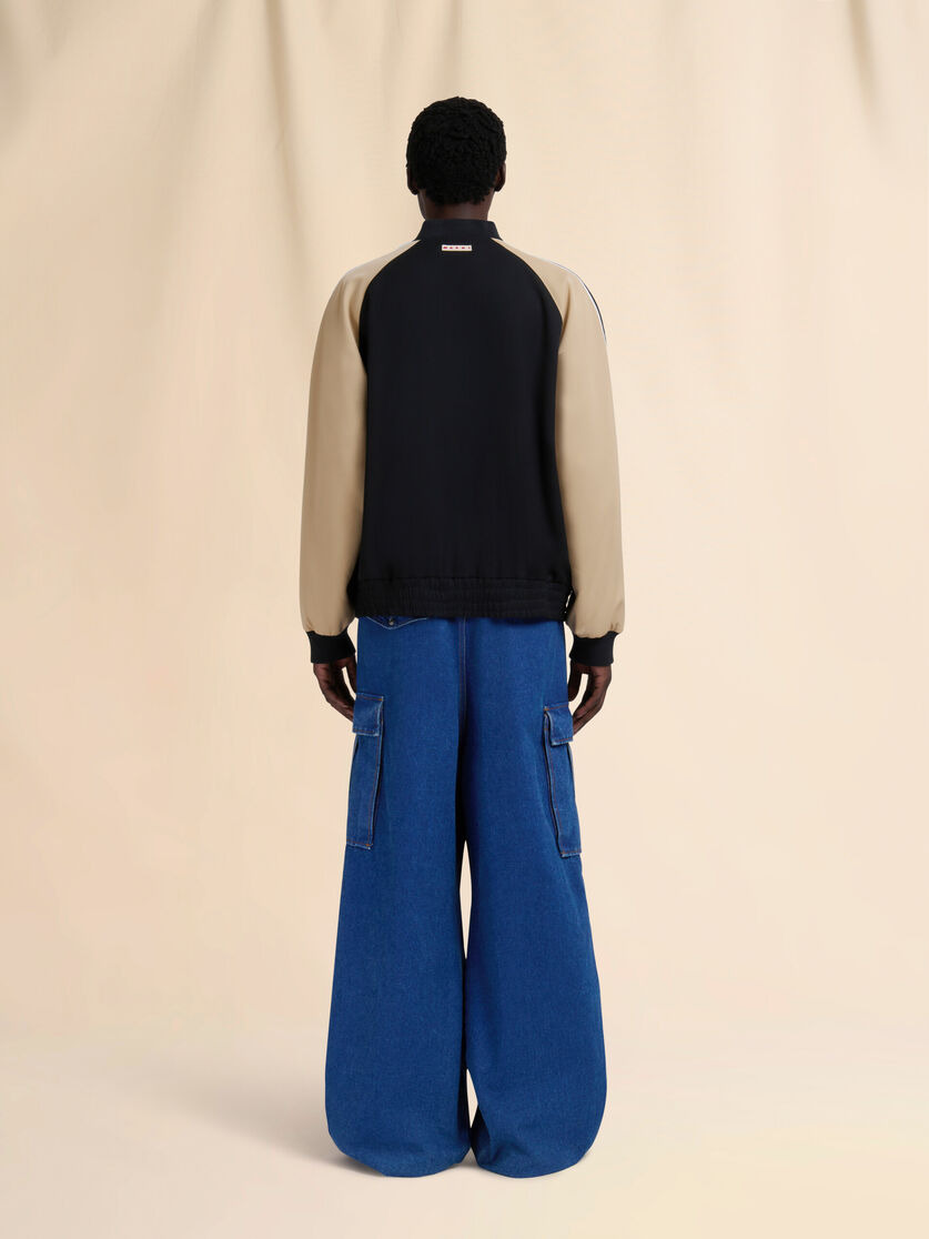 BLACK WOOL COLOUR-BLOCK BOMBER JACKET - 3