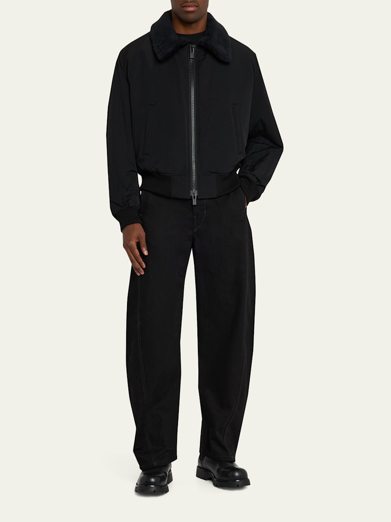 Yohji Yamamoto Men's Wool Gabardine Flight Jacket with Removable Faux Fur Collar outlook