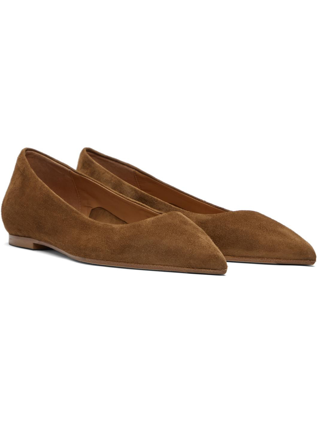 Tan Cassy Pointed-Toe Suede Ballerina Flats - 4