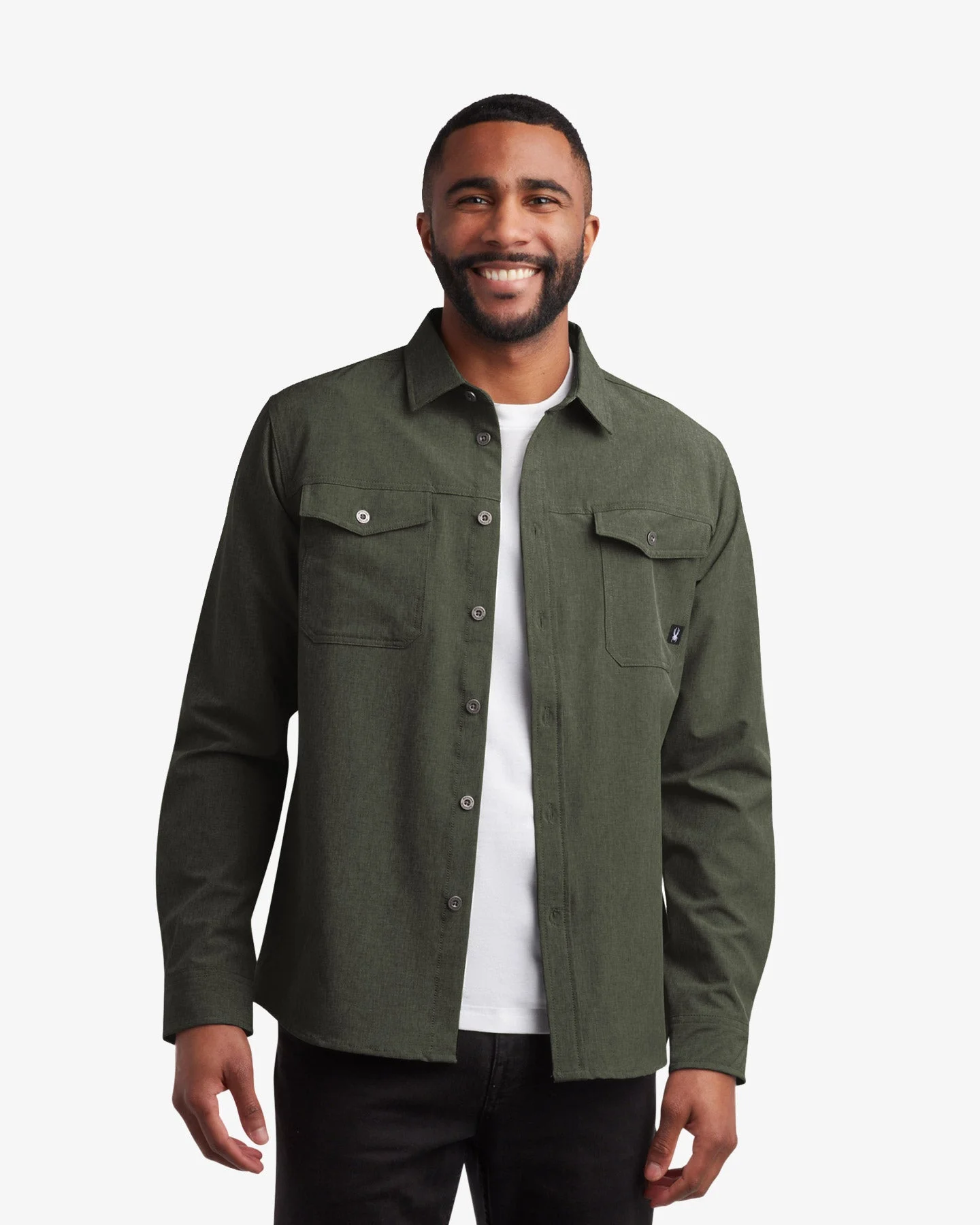 Men's Melange Long Sleeve 2 Pocket - Olive - 1