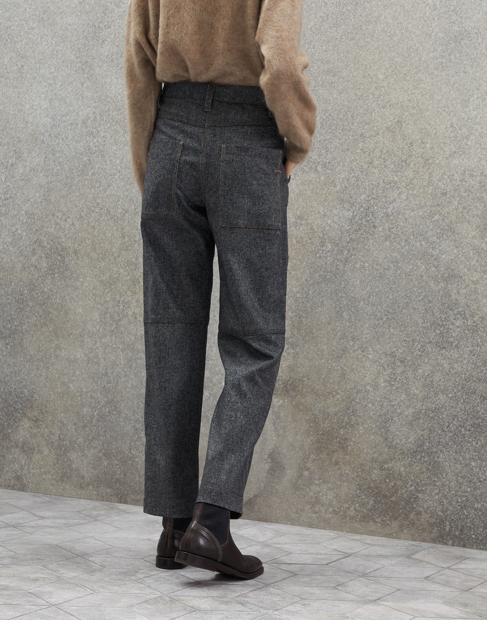 Comfort virgin wool and cashmere grisaille sartorial utility trousers with shiny tab - 2