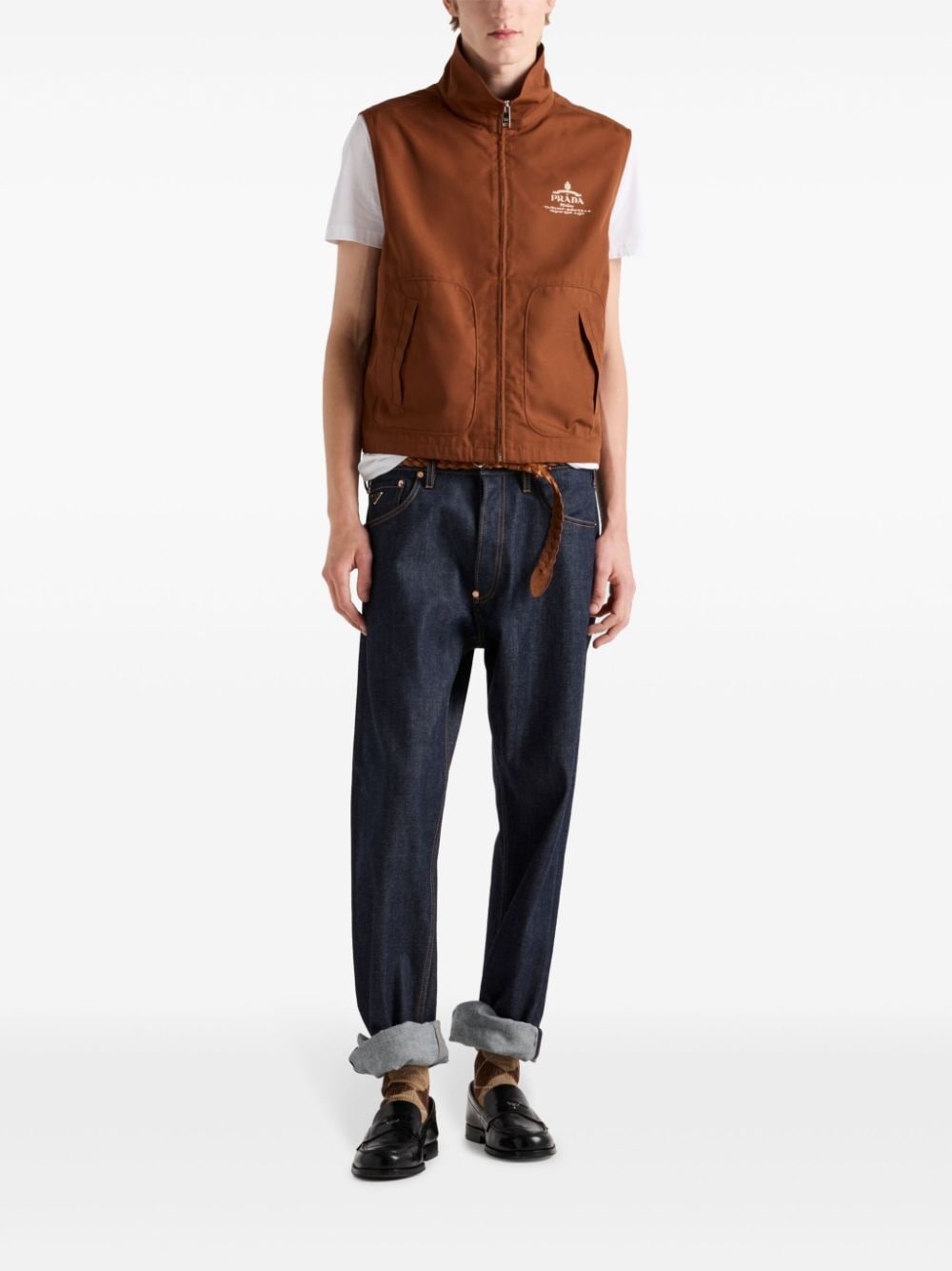 logo-print zip-up vest - 2