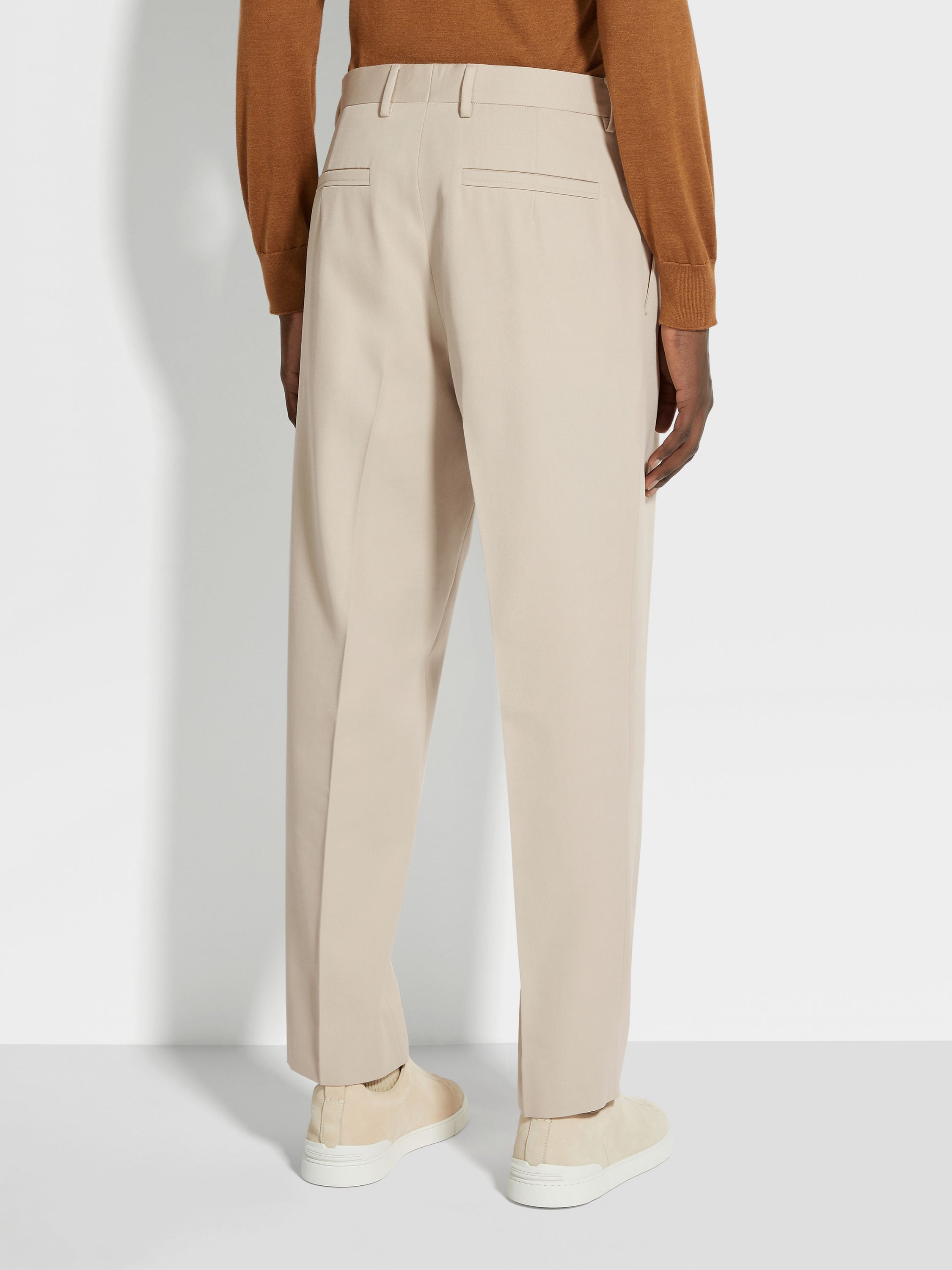 LIGHT BEIGE COTTON AND WOOL PANTS - 6