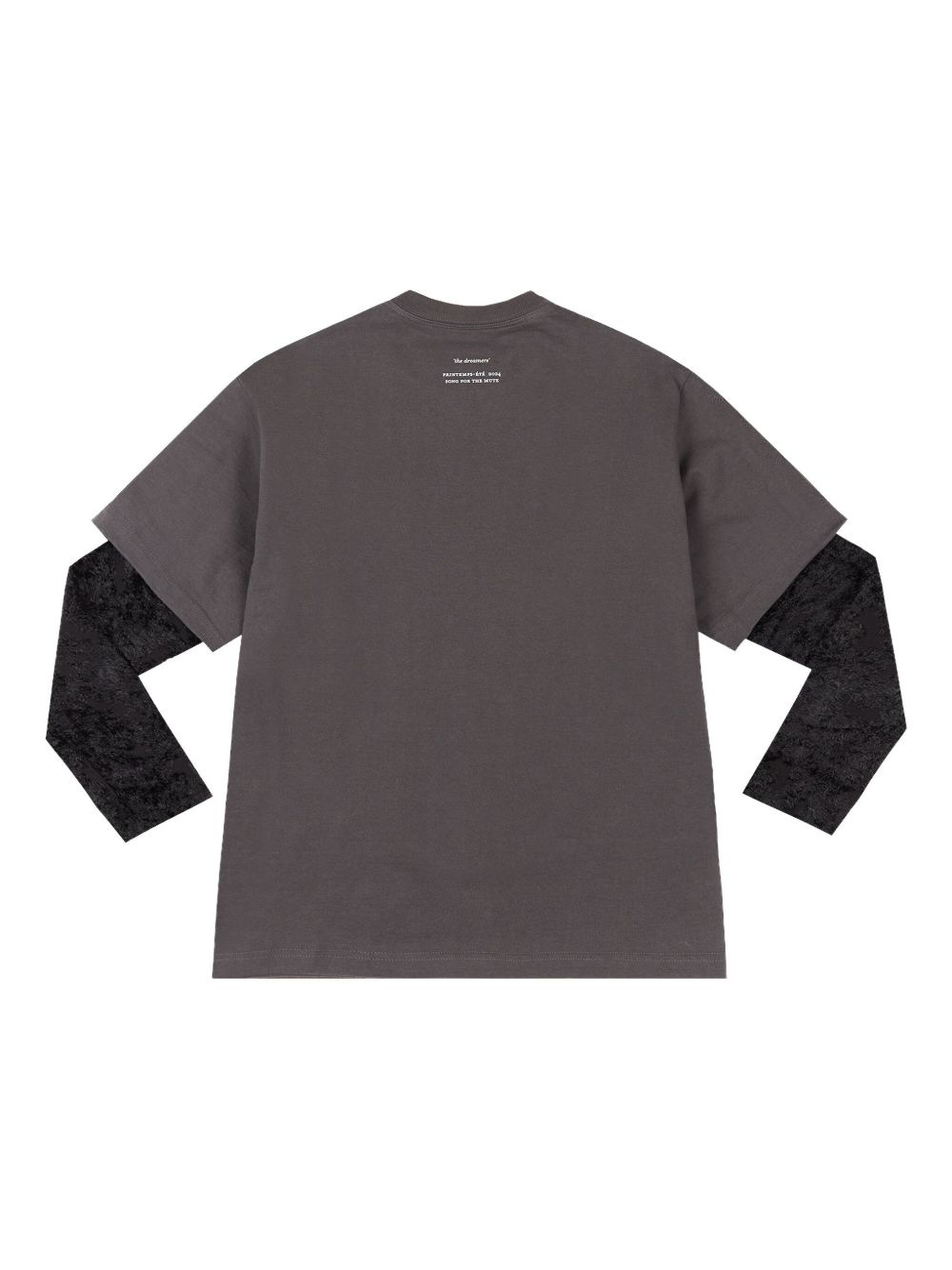 foliage-print double-layered "Black" T-shirt - 2