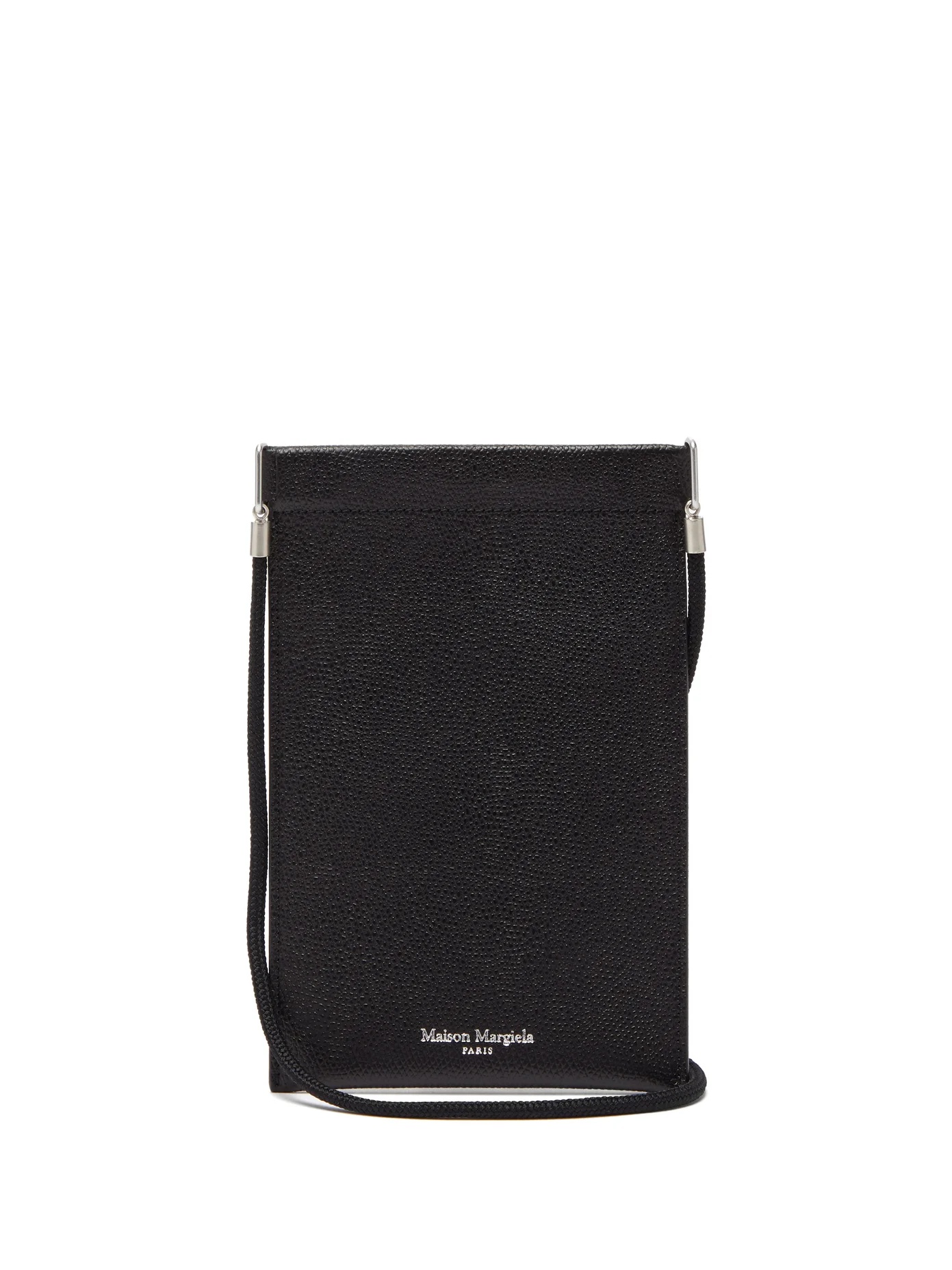 Logo-print grained-leather neck pouch - 1