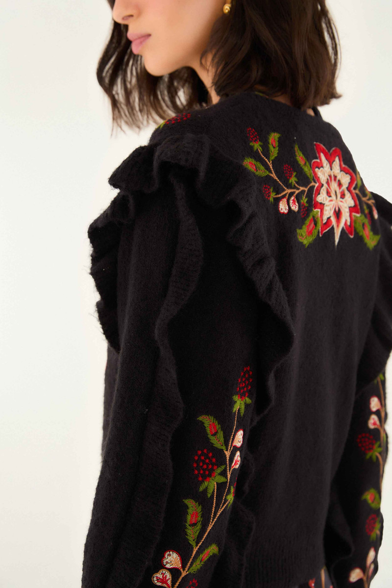 Black Berry Embroidery Knit Cardigan 5