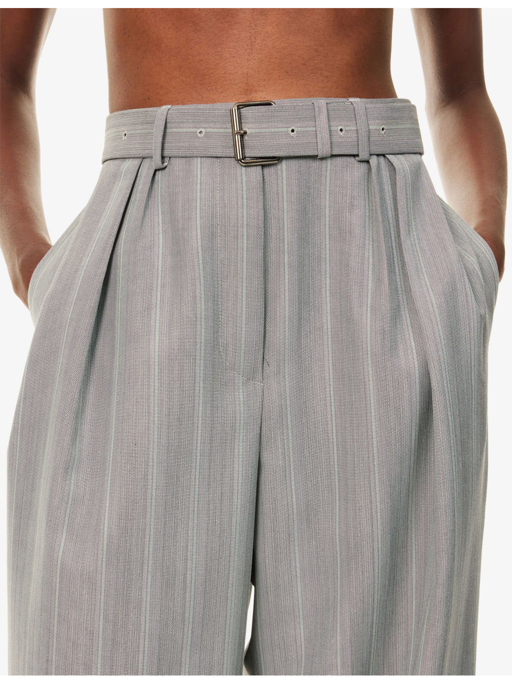 Belted Striped Wool-Blend Trousers - 5