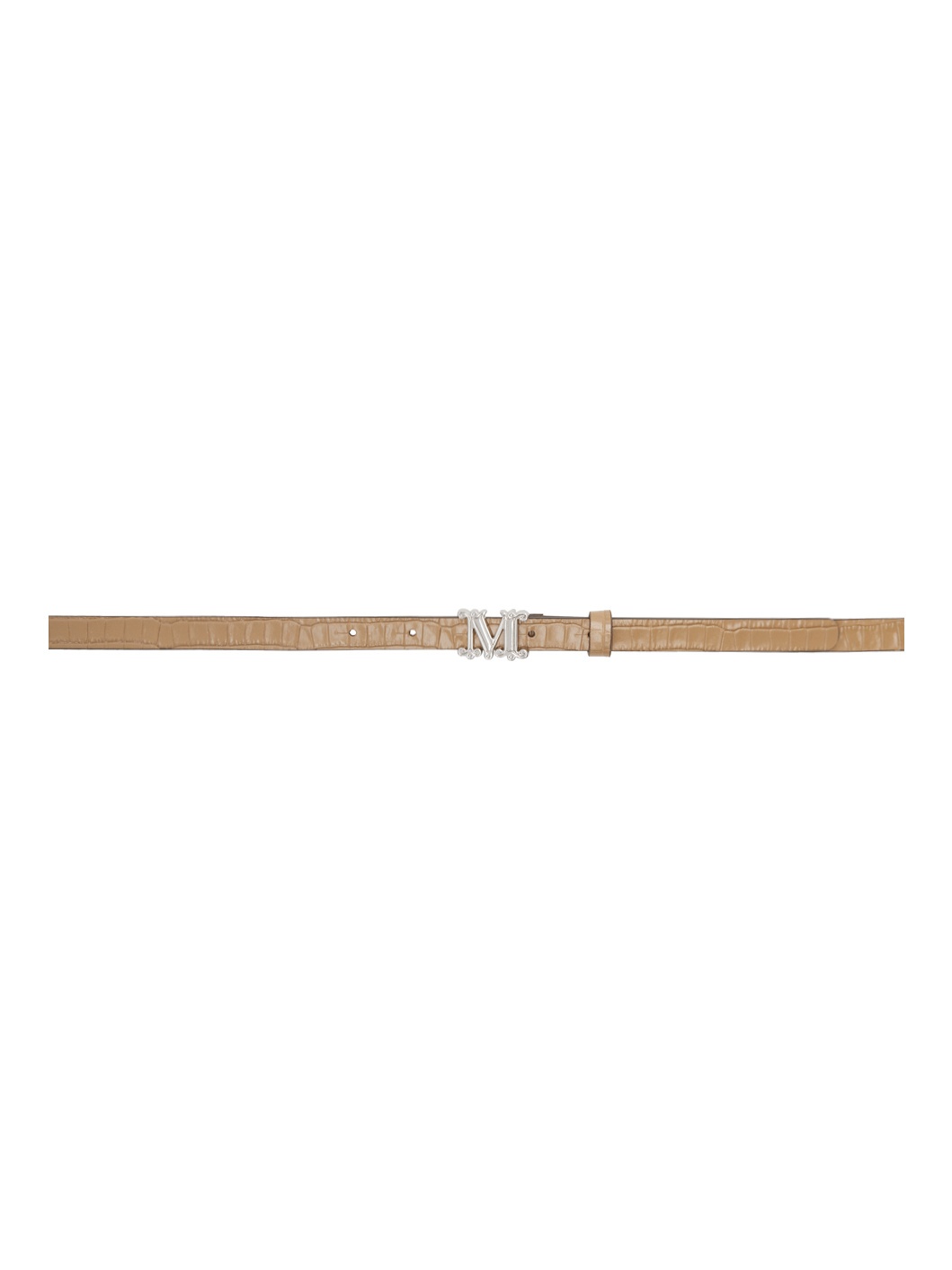 Tan Crocodile-Print Leather Monogram Belt - 1