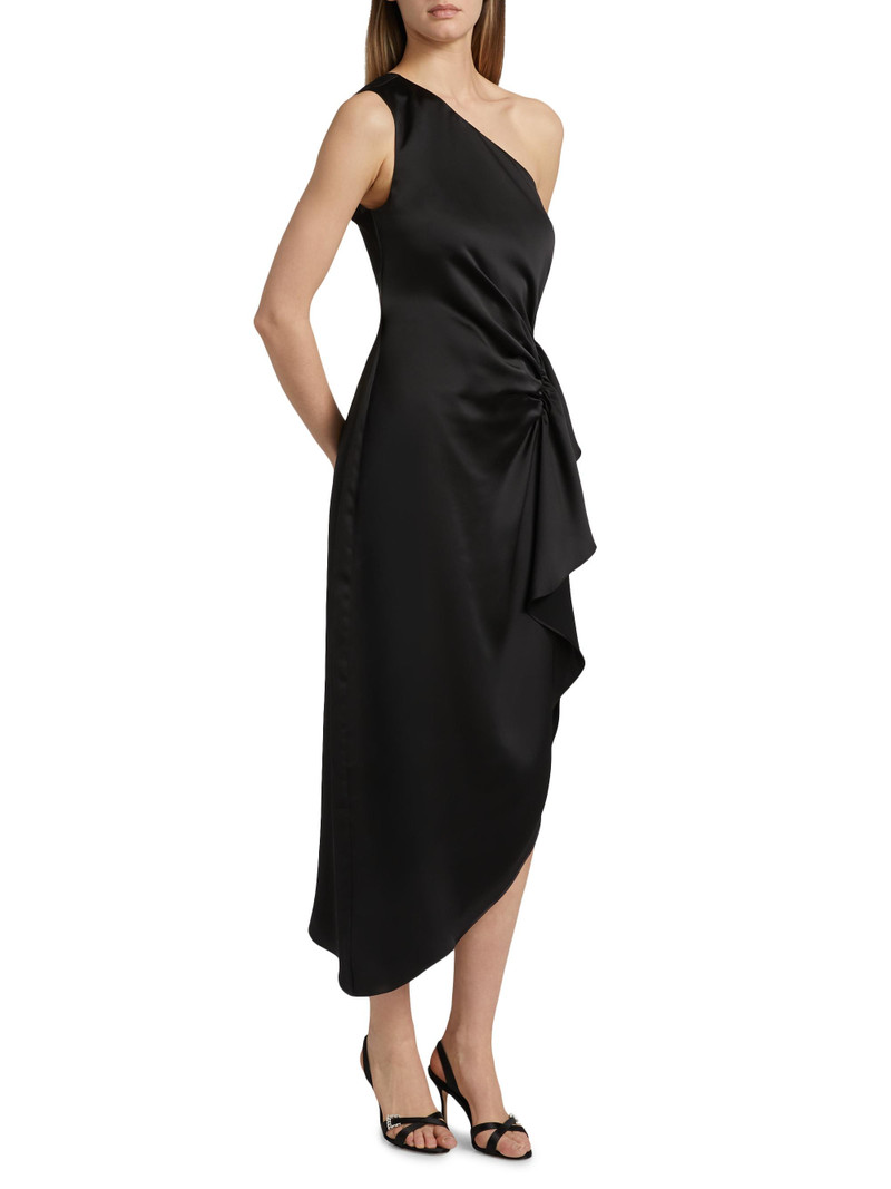 Women's Malika Ruffled Satin One-Shoulder Midi-Dress - Black 4