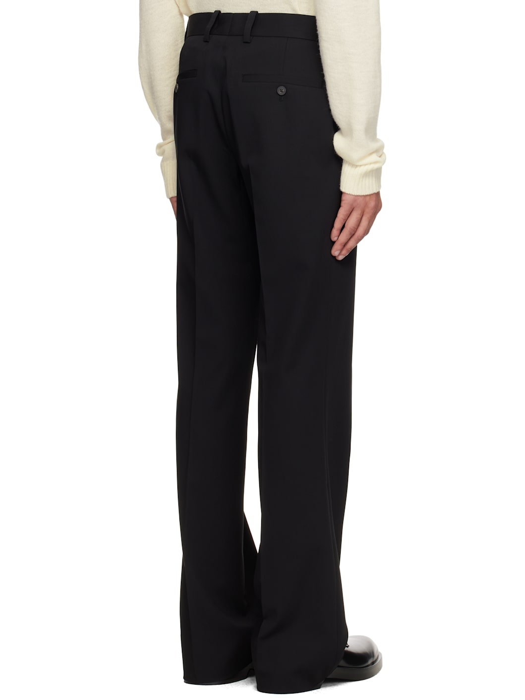 Black Wool Straight Pants - 3