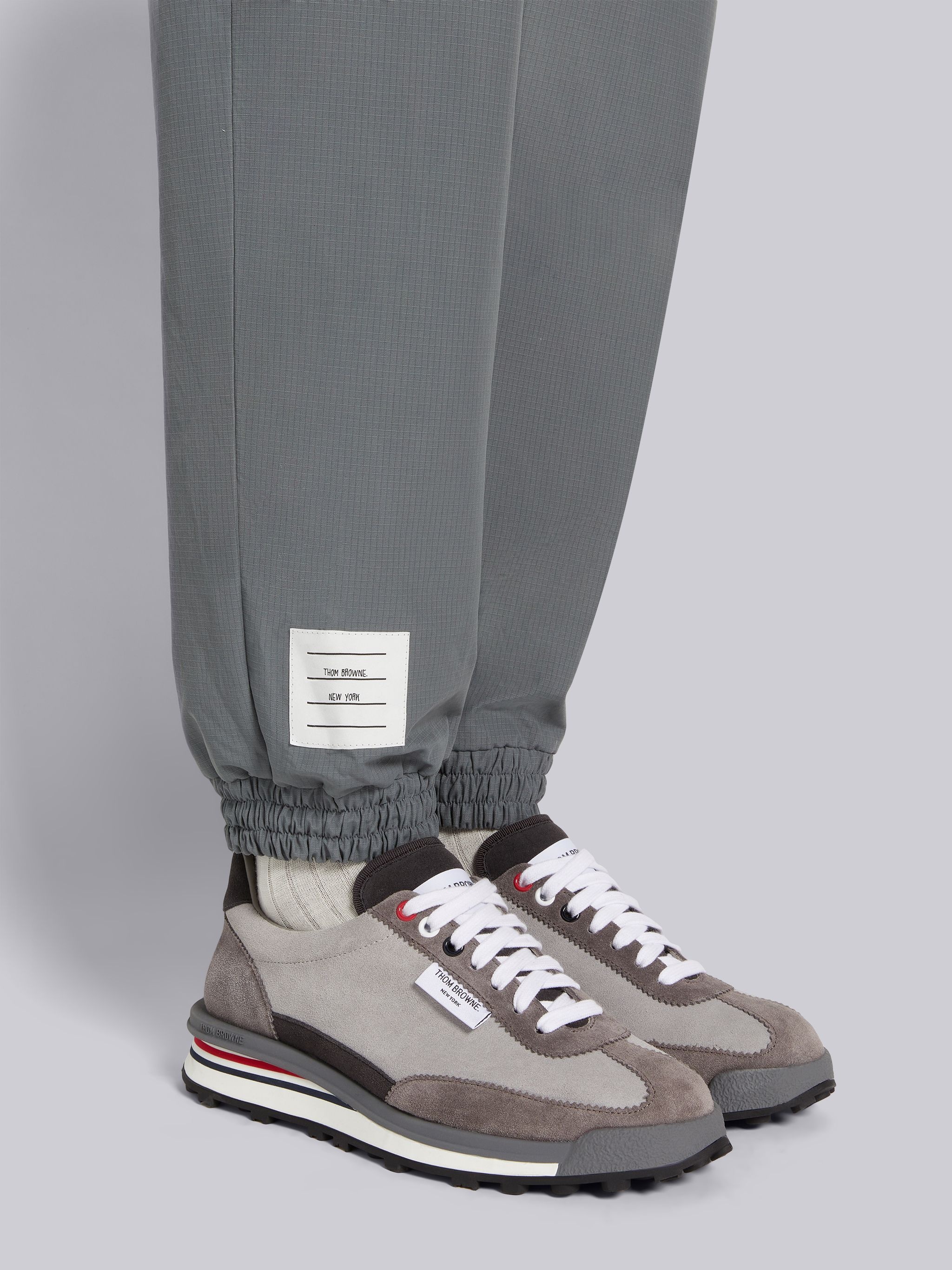 Medium Grey Ripstop Seamed in 4-Bar Drawstring Waist Track Pants - 6