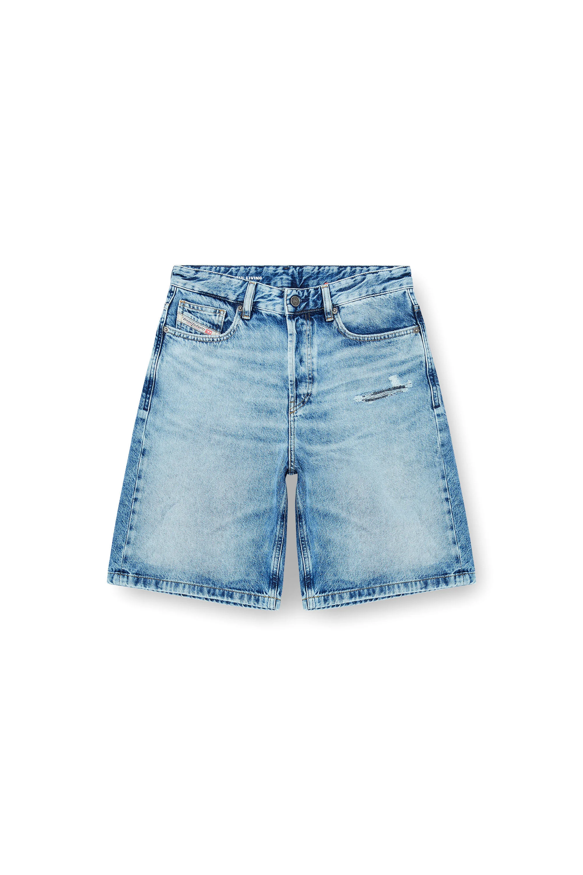 RELAXED SHORTS IN FLUID DENIM WITH ABRASIONS - 1