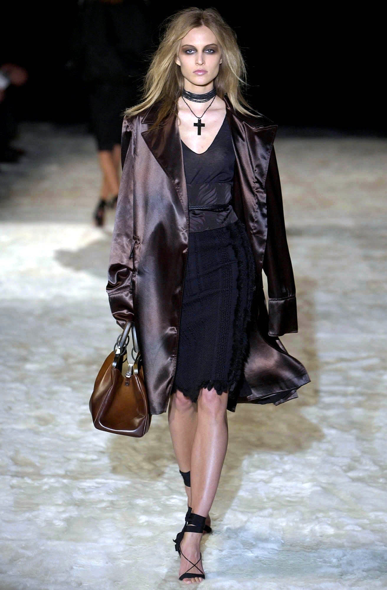 Gucci Fall 2002 Tom Ford Ribbon Wool Fur Midi Dress 42 - 2