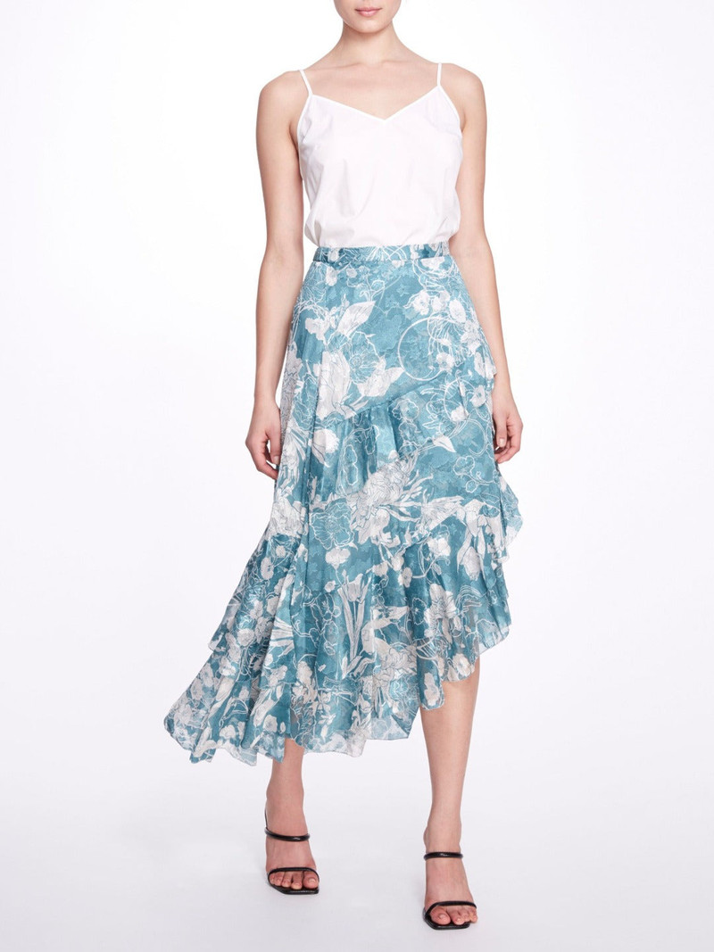 FLORAL PRINT RUFFLED CHIFFON HI-LO SKIRT 4
