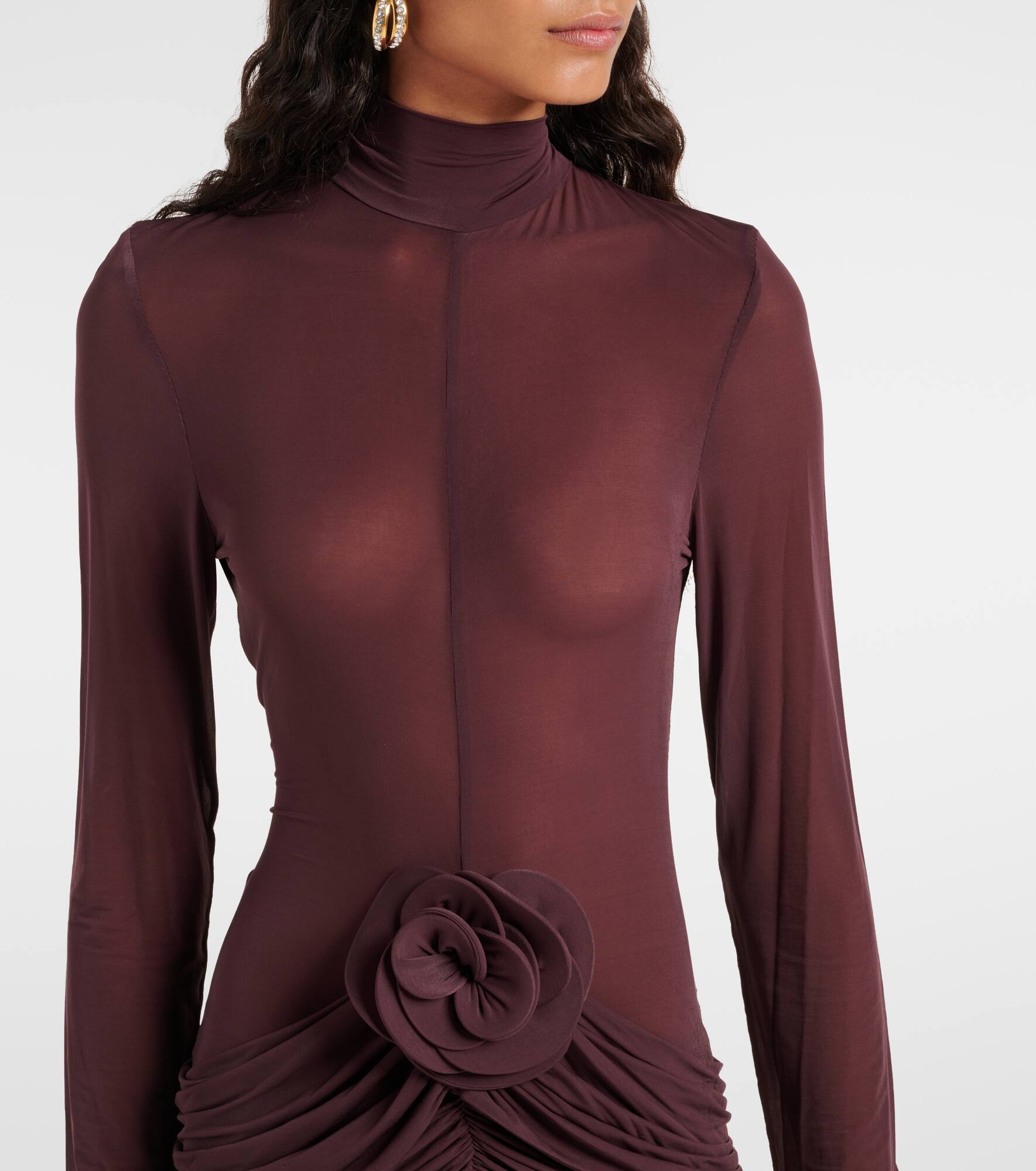 Floral-appliqué midi dress - 4