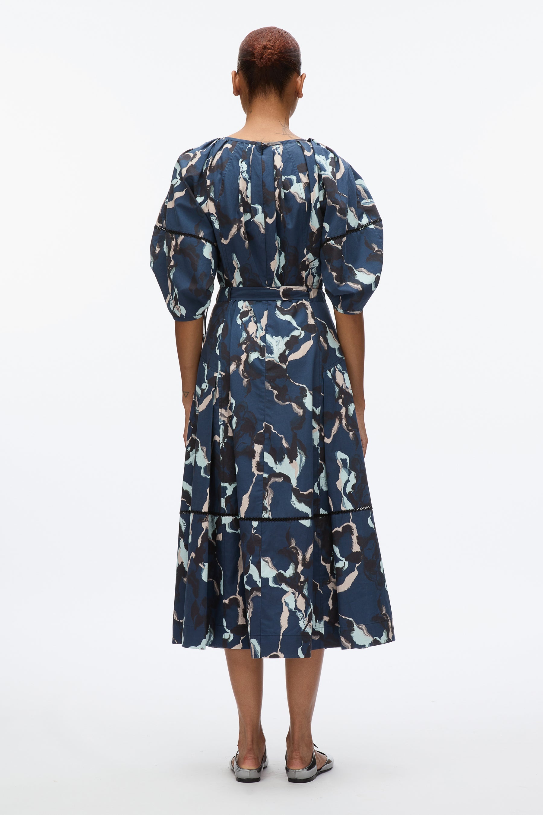 Abstract Vines Gathered Sleeve Dress - 3