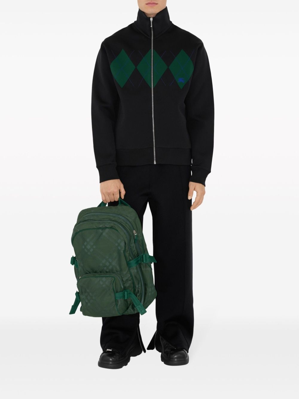checked jacquard backpack - 2
