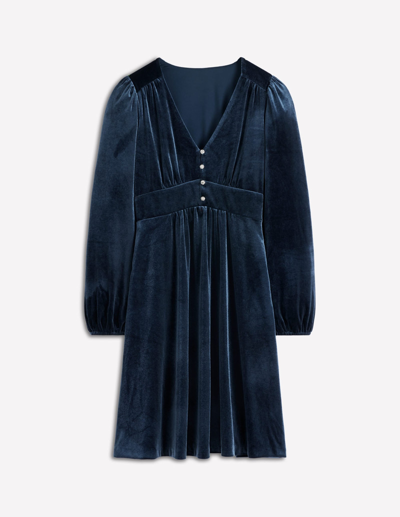Jocelyn Short Velvet Dress-Midnight Ocean 1
