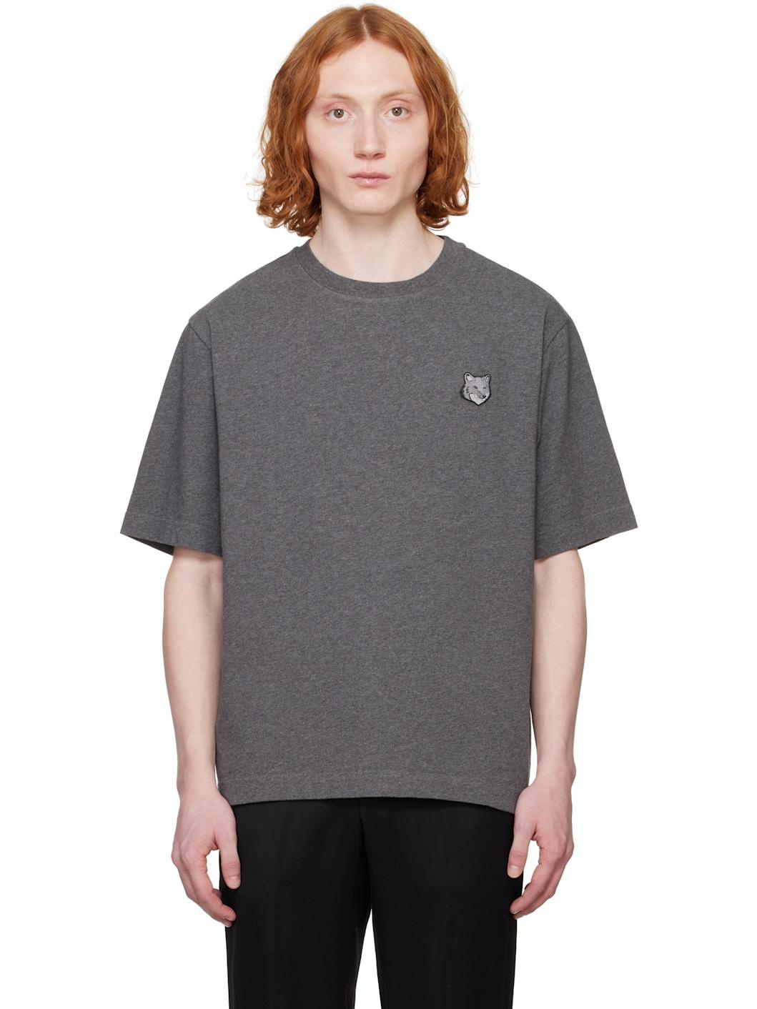 Gray Bold Fox Head Patch Oversize T-shirt - 1