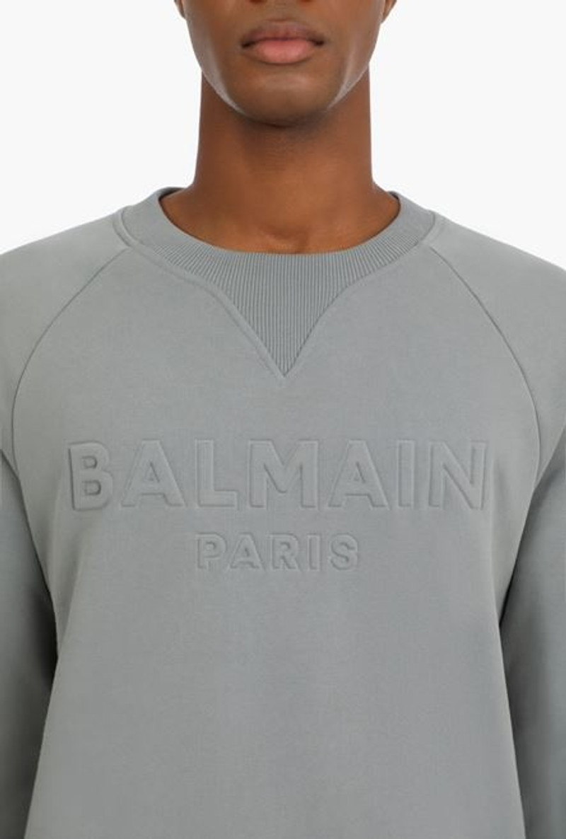 Gray cotton sweatshirt with embossed Balmain logo 8