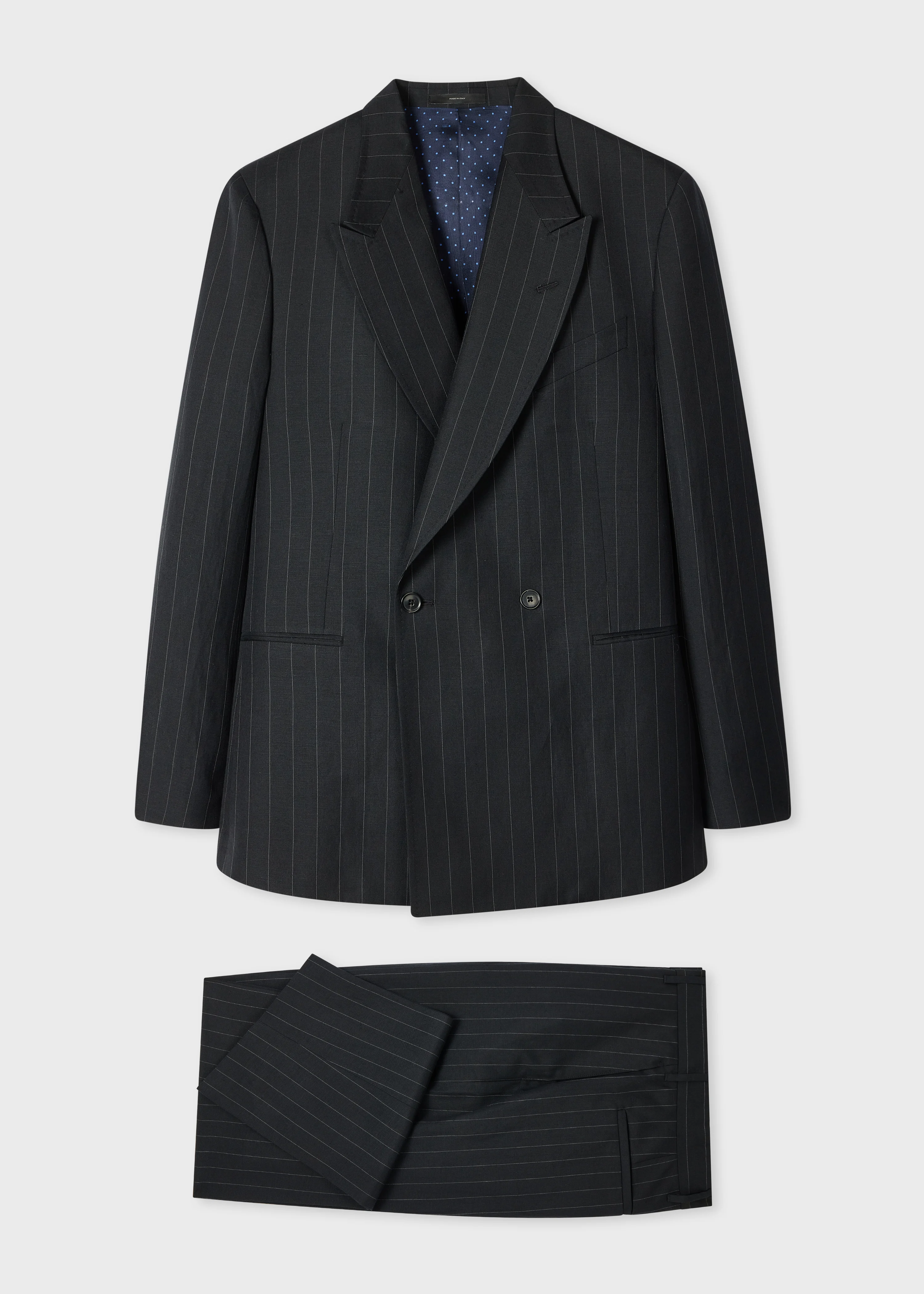 Black Wool-Linen Pinstripe Double-Breasted Suit - 1