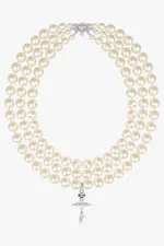 THREE ROW PEARL DROP CHOKER | WHITE/SILVER - 1