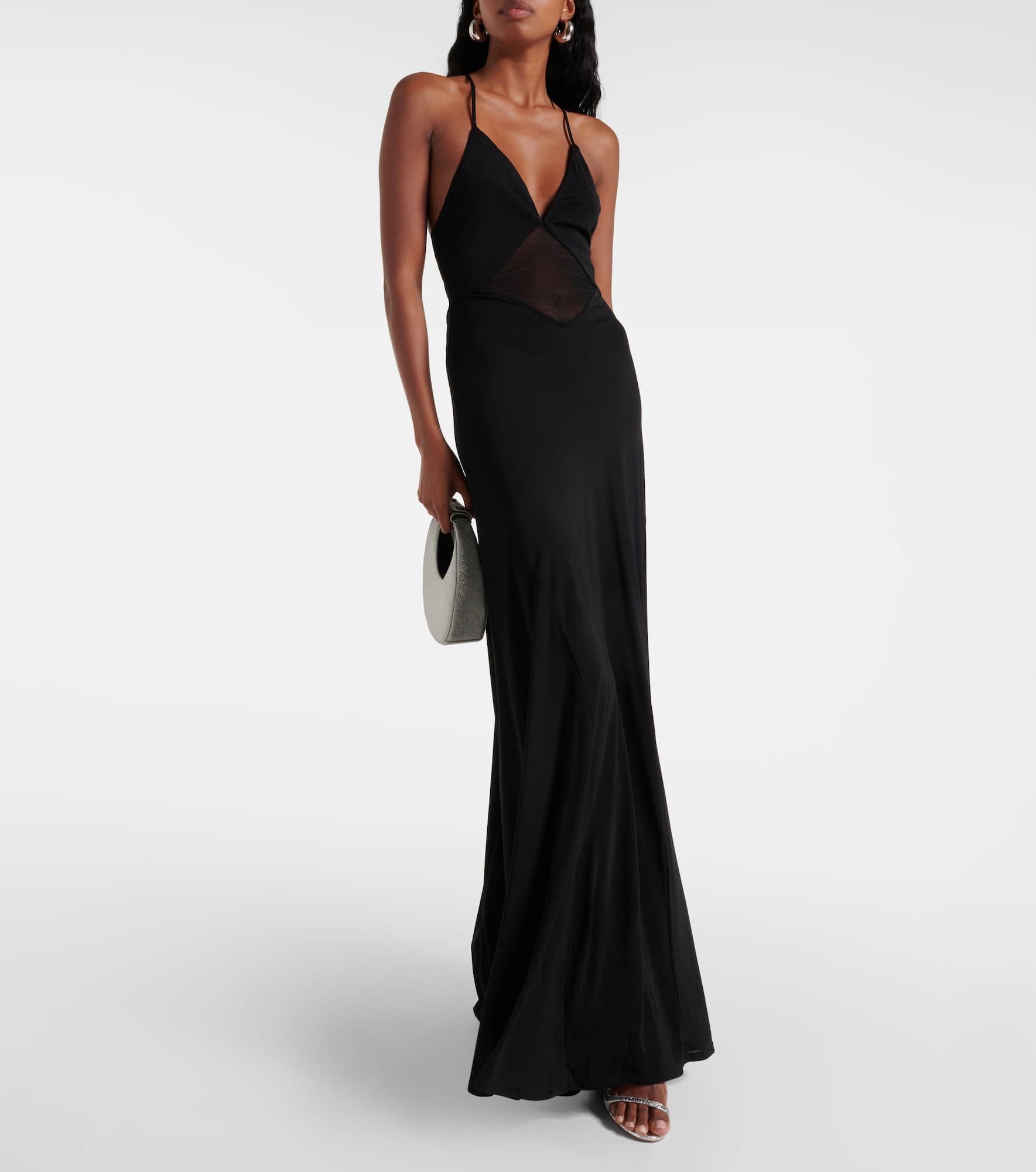 Fleur mesh-paneled jersey gown - 2