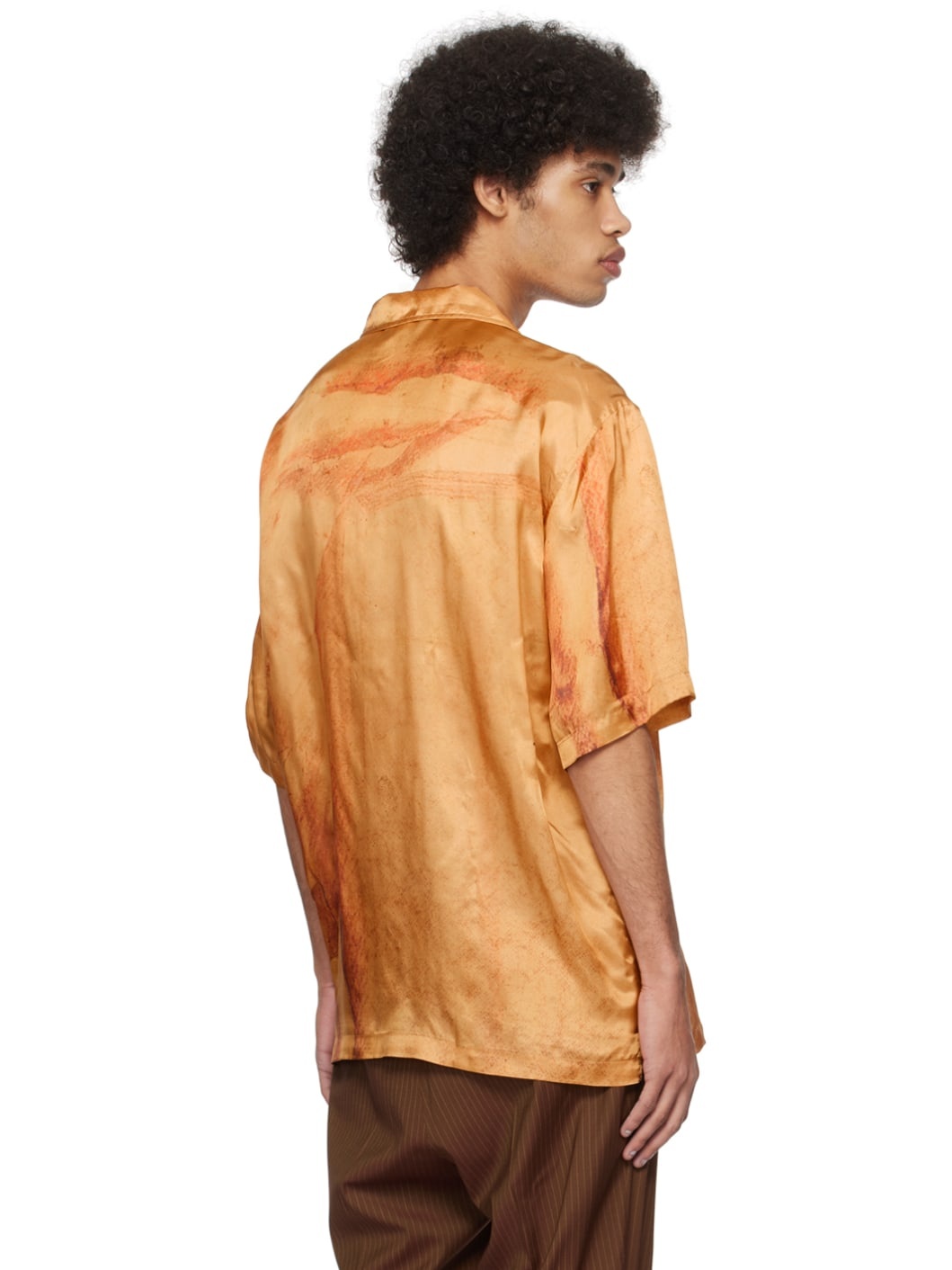 Orange Open Spread Collar Shirt - 3