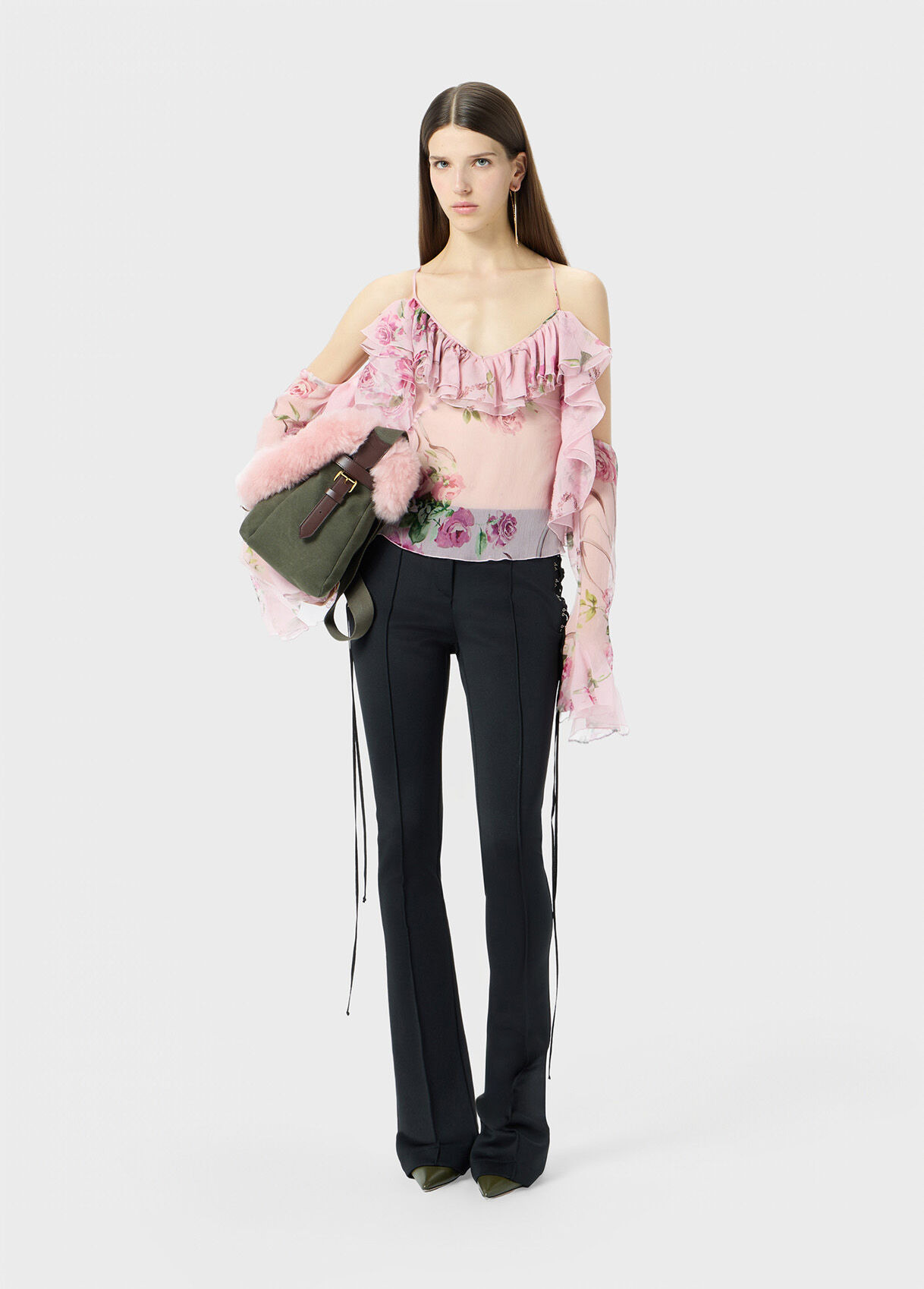 PRINTED SILK CREPONNE BLOUSE WITH RUFFLES - 5
