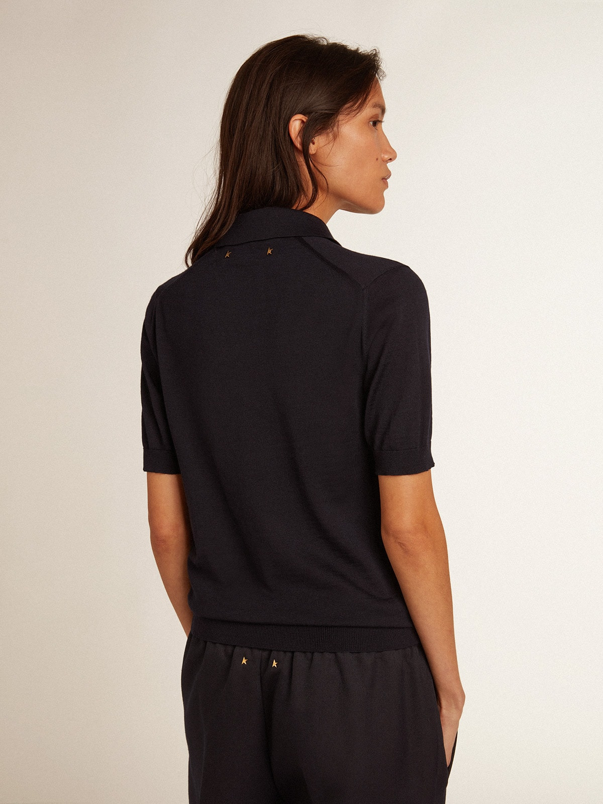 Women’s polo shirt in navy-blue merino wool - 4