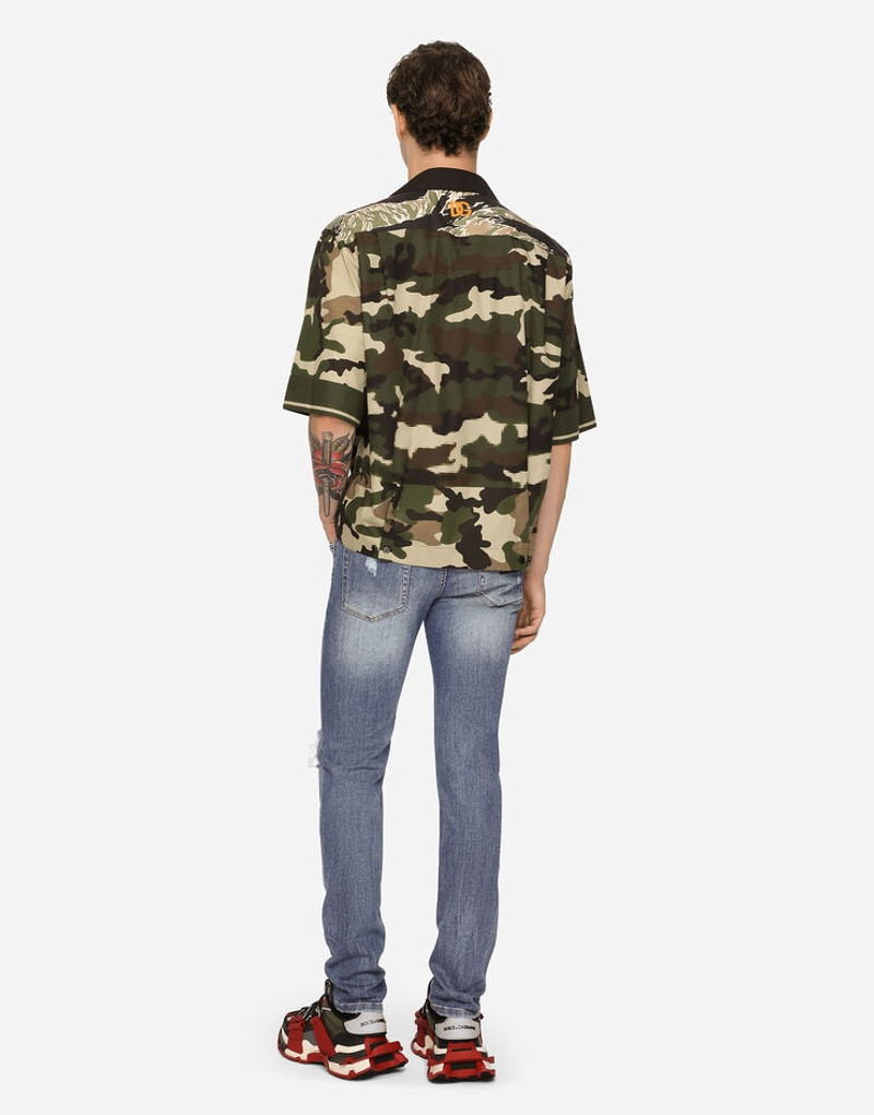 Blue wash skinny stretch jeans with rips 5
