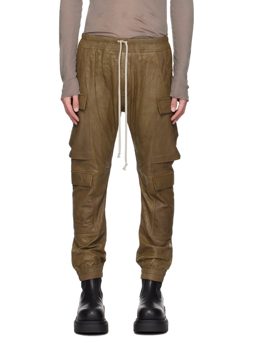 Brown Mastodon Megacargo Leather Pants - 1