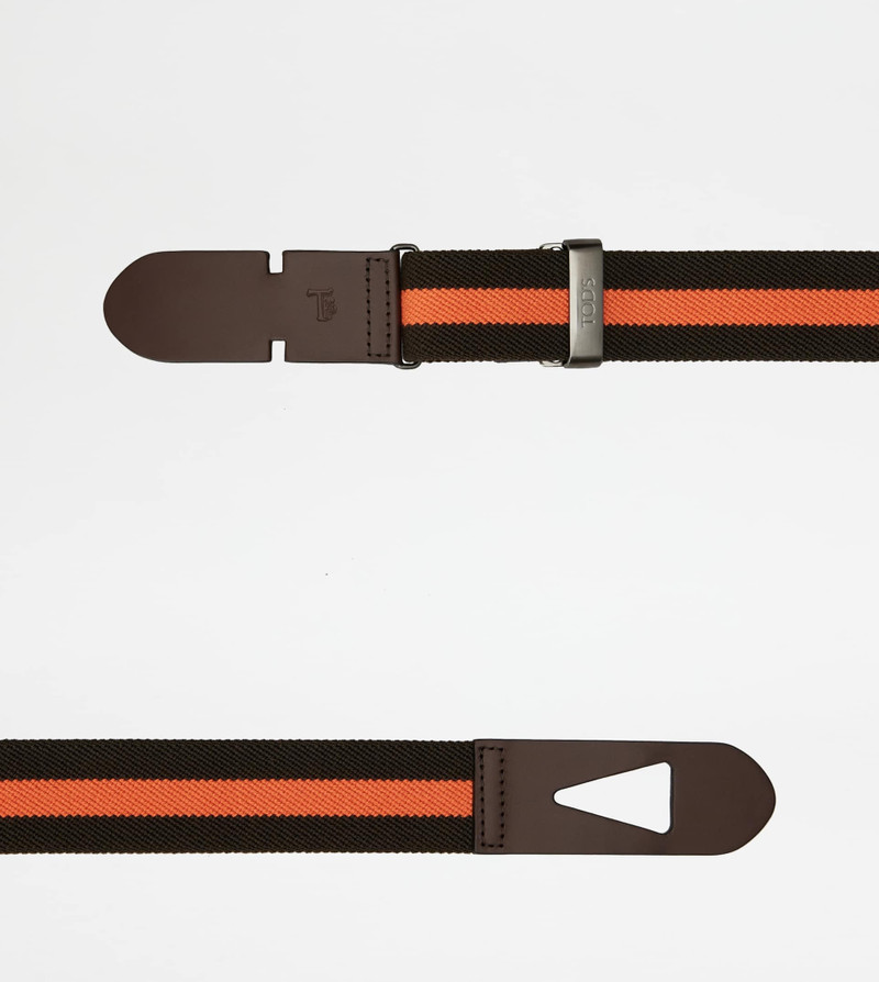 Tod's BELT IN CANVAS AND LEATHER - BROWN, ORANGE outlook