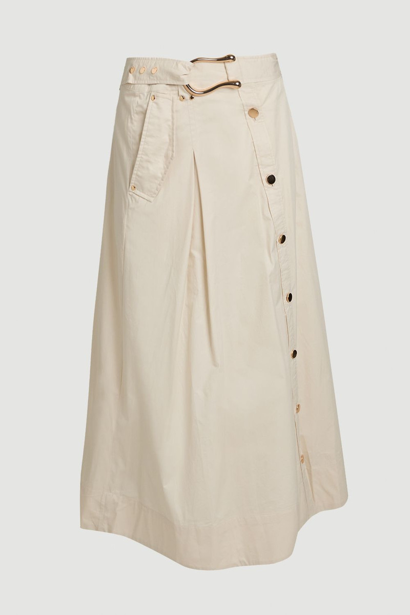 KAREN MILLEN Cotton Sateen Button Woven Midi Skirt outlook