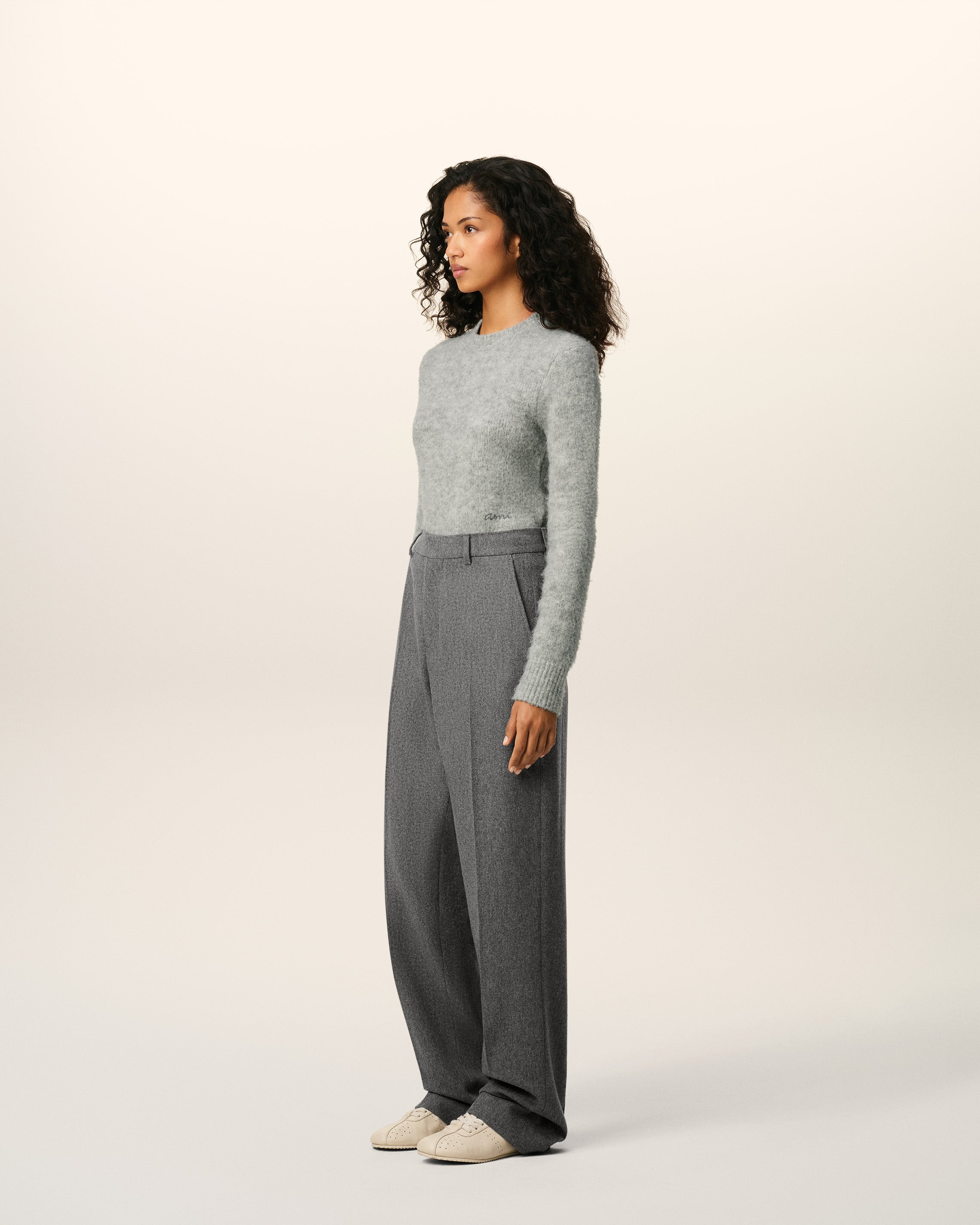 GREY WOOL LARGE FIT TROUSERS - 6