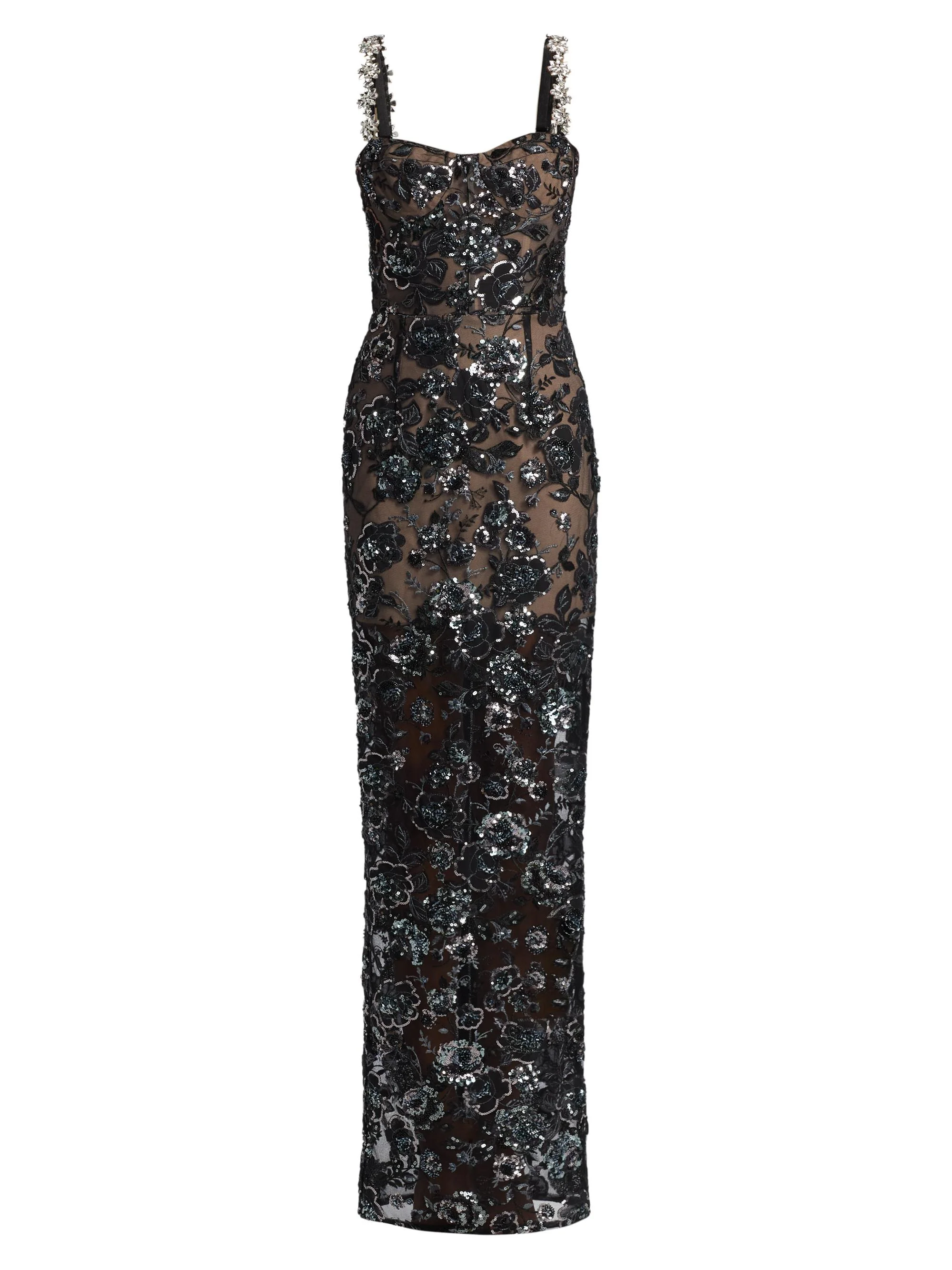 Women's Dahlia Embellished Floral-Sequined Maxi Dress - Black - 1