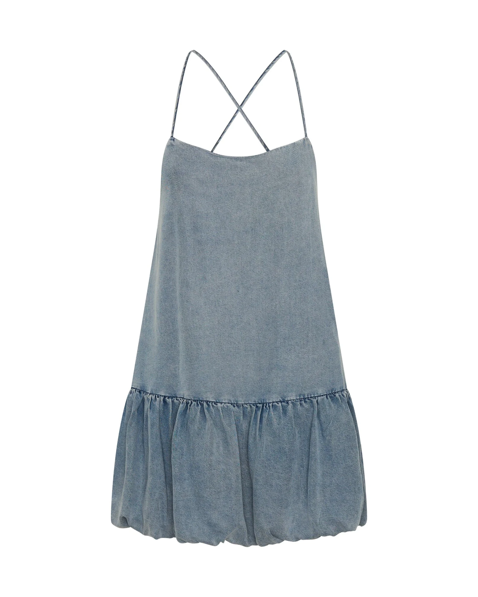 Tencel Bubble Hem Mini Slip Dress - Washed Blue - 1