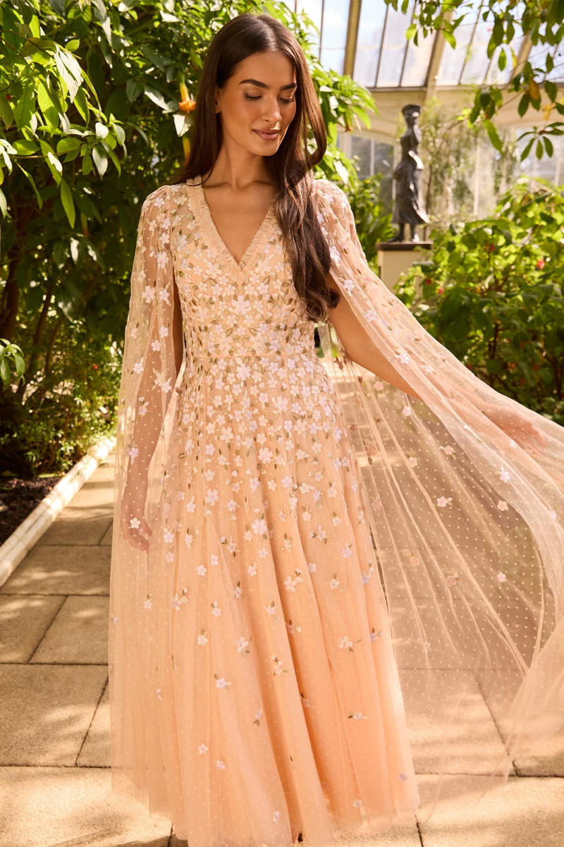 Needle & Thread Camellia Ditsy Cape Sleeve Ankle Gown outlook