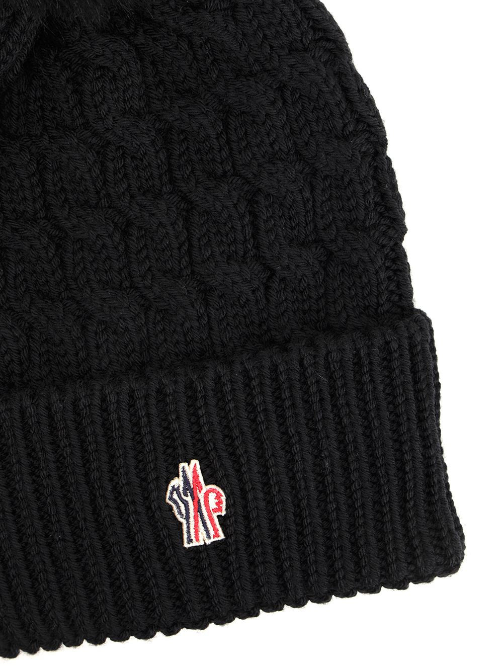 Knitted Wool Pom Pom Hat Hats Black - 2