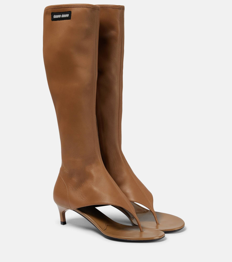 Leather knee-high thong sandals 1