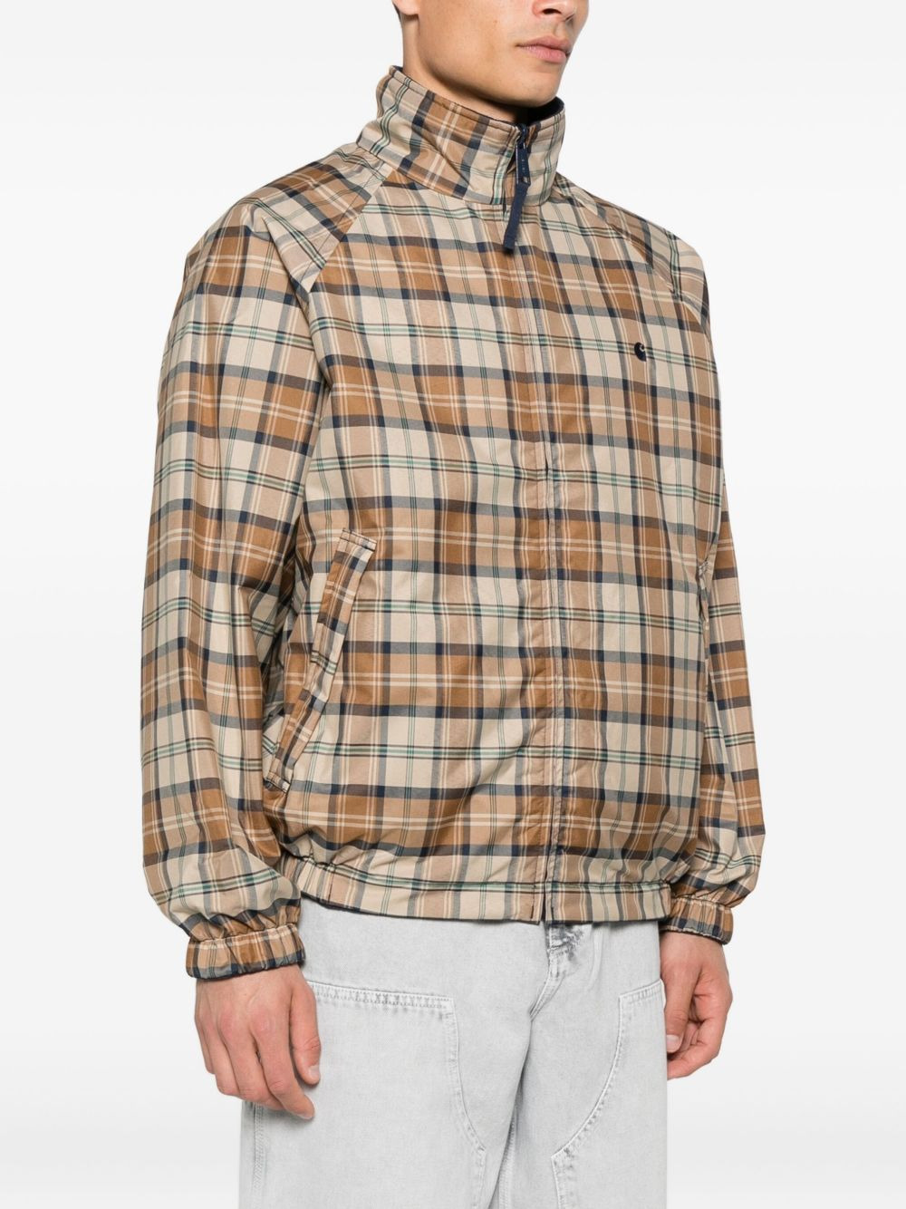 checked zip-up jacket - 3