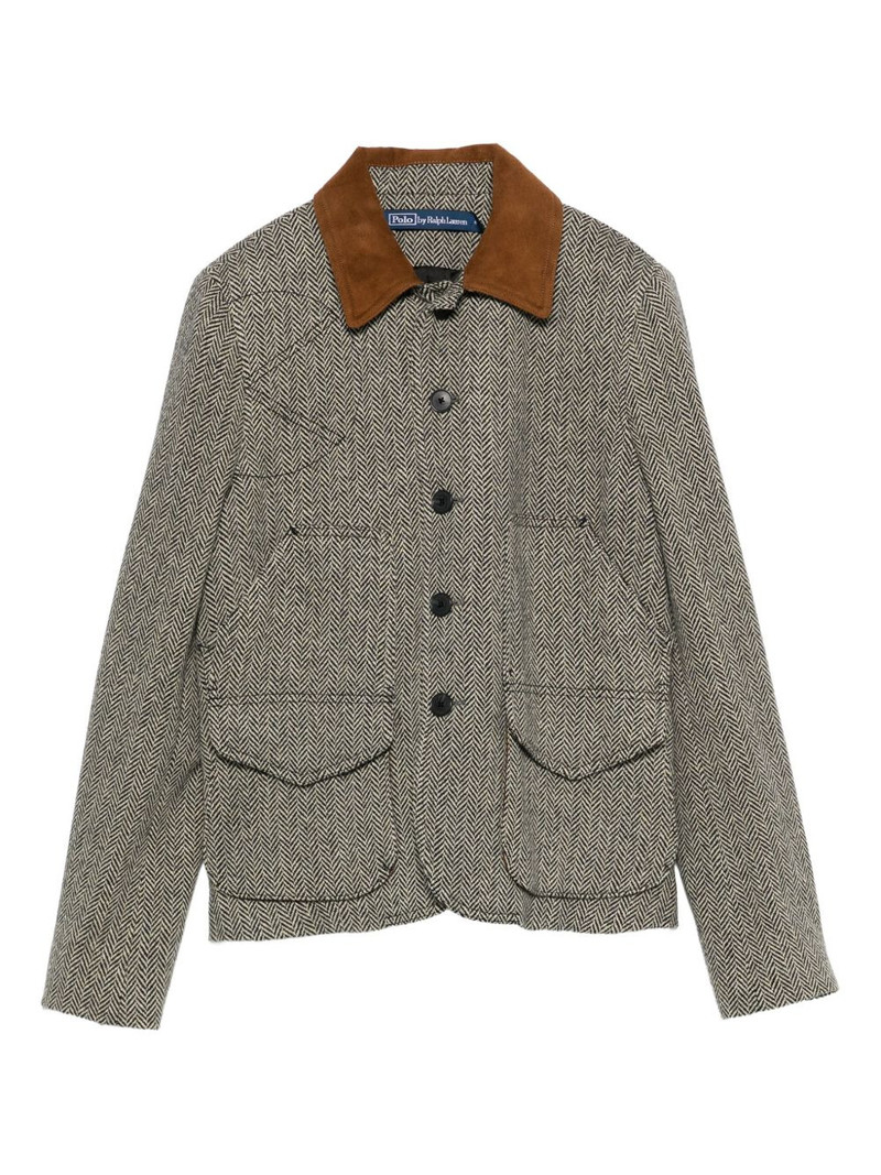 suede-trim herringbone jacket 1