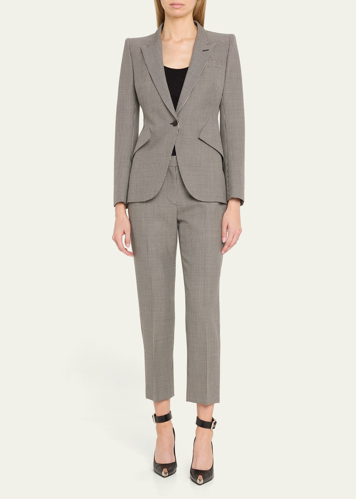 Mid-Rise Straight-Leg Houndstooth Trousers - 2